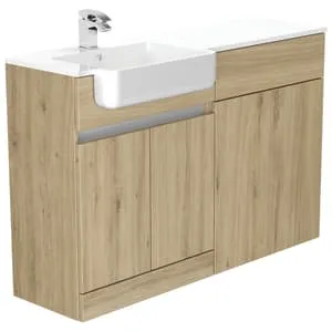 Be Modern Botanica Natural Oak Left Hand 1260mm Freestanding Vanity & Toilet Pan Unit with Basin Modular Combination
