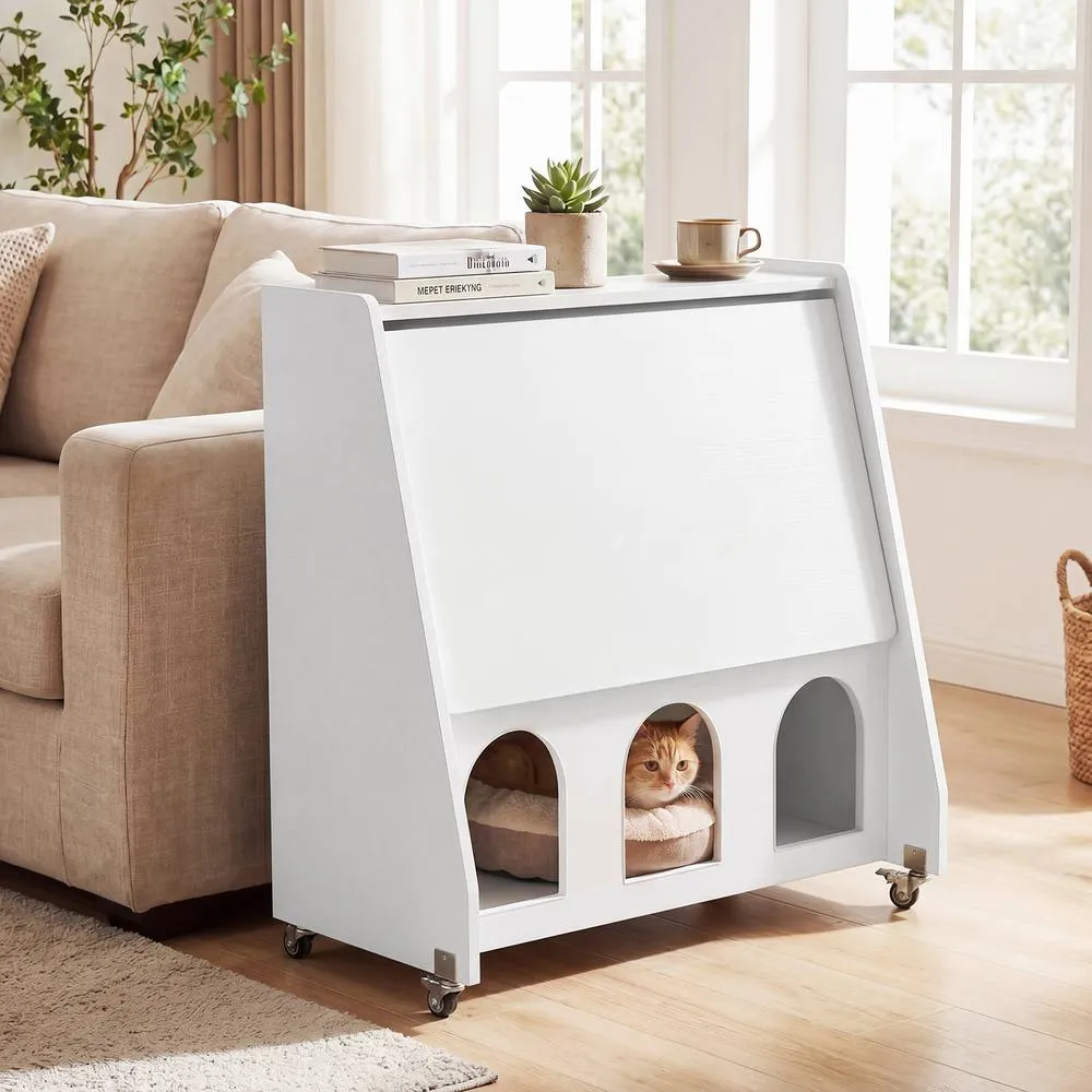 Costway Folding Desk on Wheels Drop Leaf Writing Desk w/ Storage Shelves in White 5