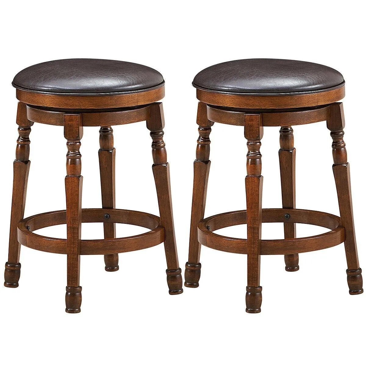 Costway Set of 2 Bar Stools Kitchen Counter Height Pub Chair 360 Swivel 62cm Tall in Brown
