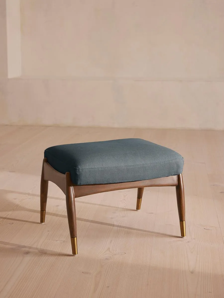 Theodore Footstool, Linen, Prussian Blue