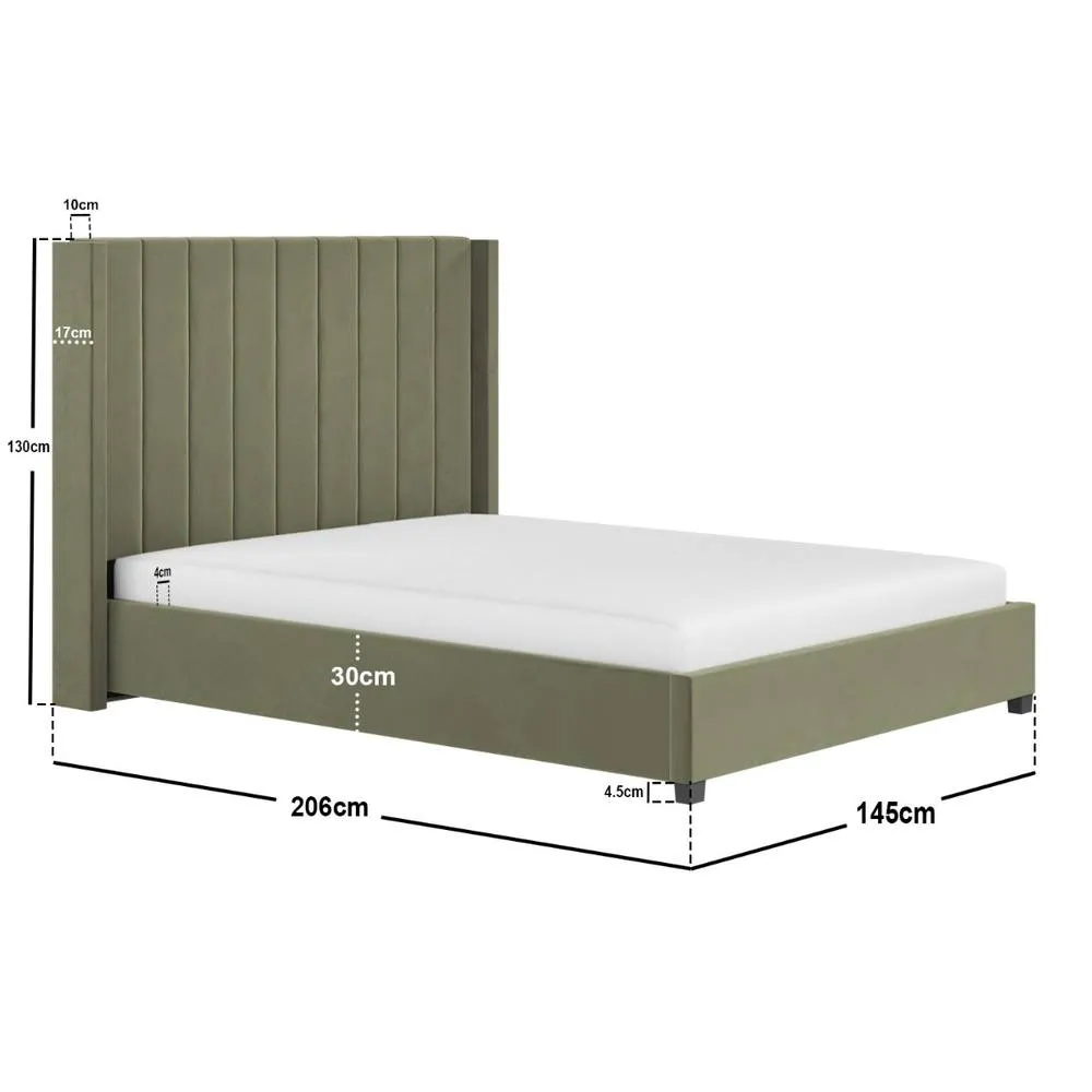 Flair Tiggy Ottoman Bed with Winged Headboard Khaki Velvet in Green 6