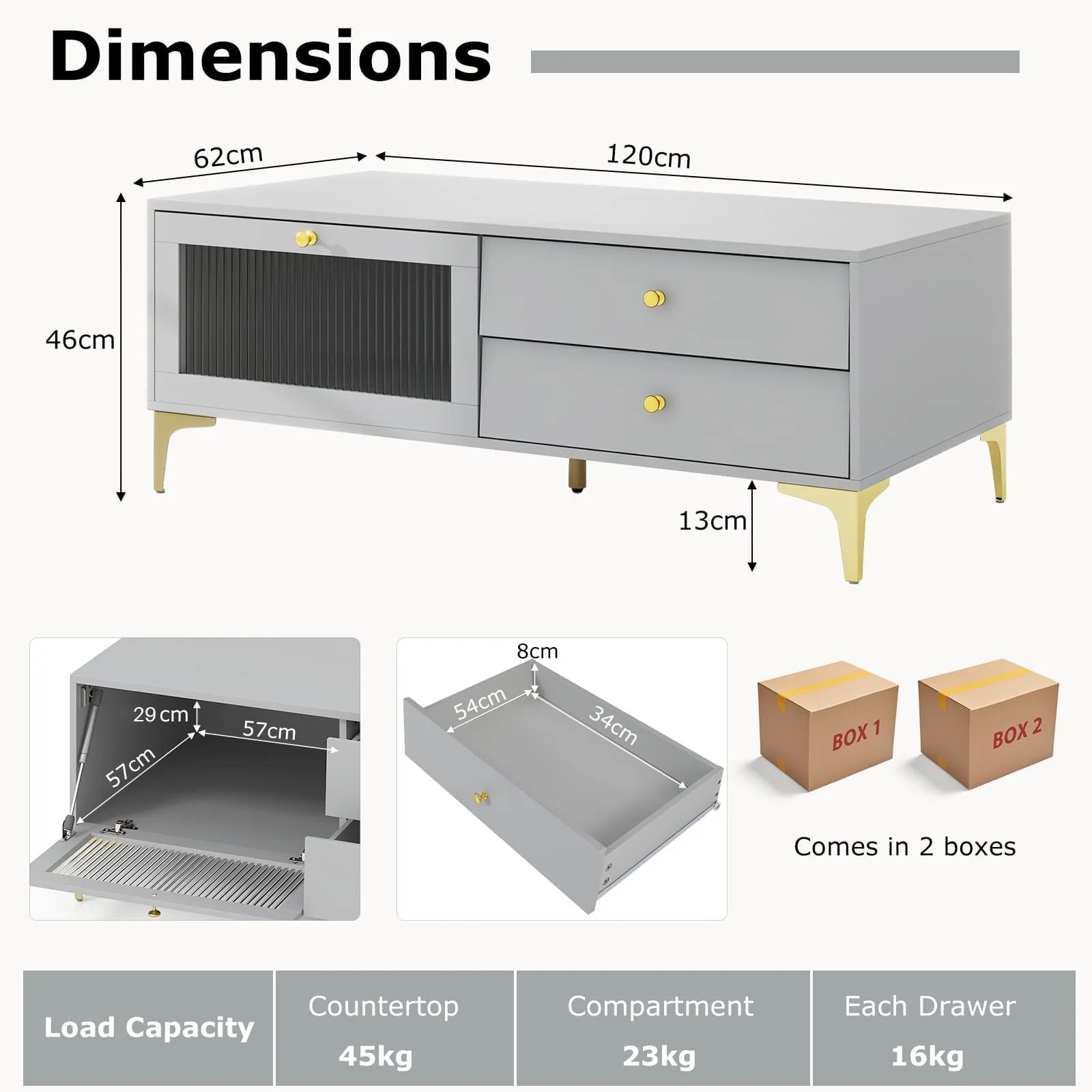 Costway TV Stand for 55-Inch TV 120cm TV Console Cabinet in Grey 2