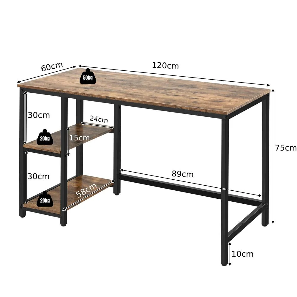 Costway 120x60cm Computer Desk Industrial Writing Table w/Storage Shelves in Walnut 4