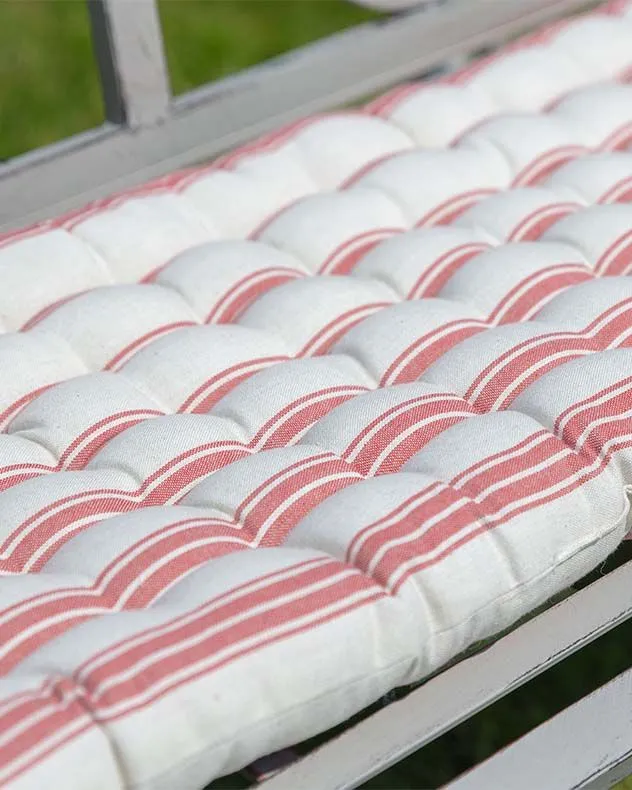 Dibor Traditional Style Red Stripe Quilted Summer Outdoor Garden Bench Cushion L100cm x W40cm 3