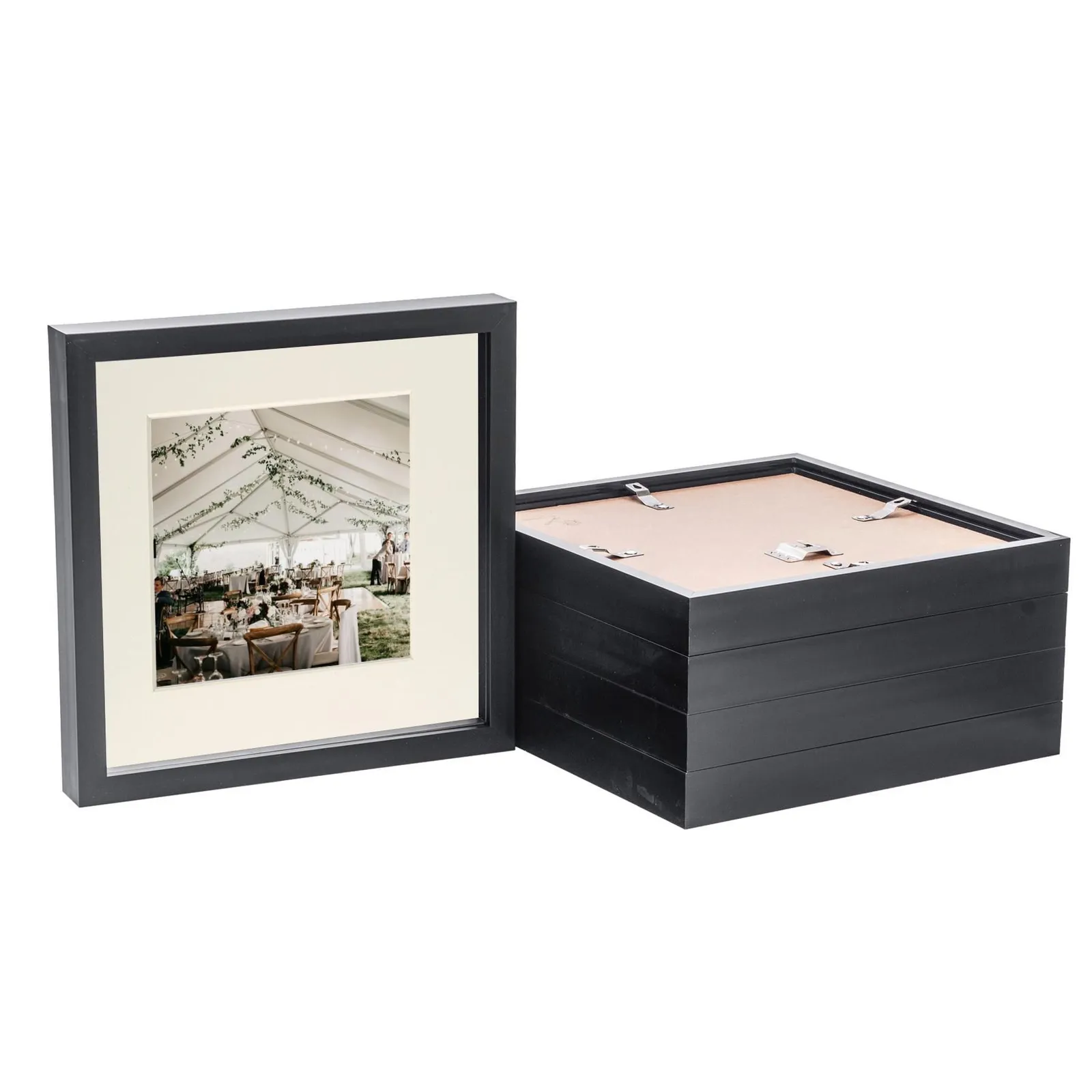 Nicola Spring 10x10" 3D Box Photo Frames 6x6" x5 in Ivory