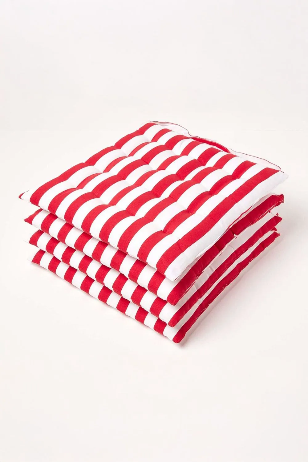Homescapes 4 Pack Seat Pads Cotton Red Striped Indoor Outdoor Garden Cushion, 40cm