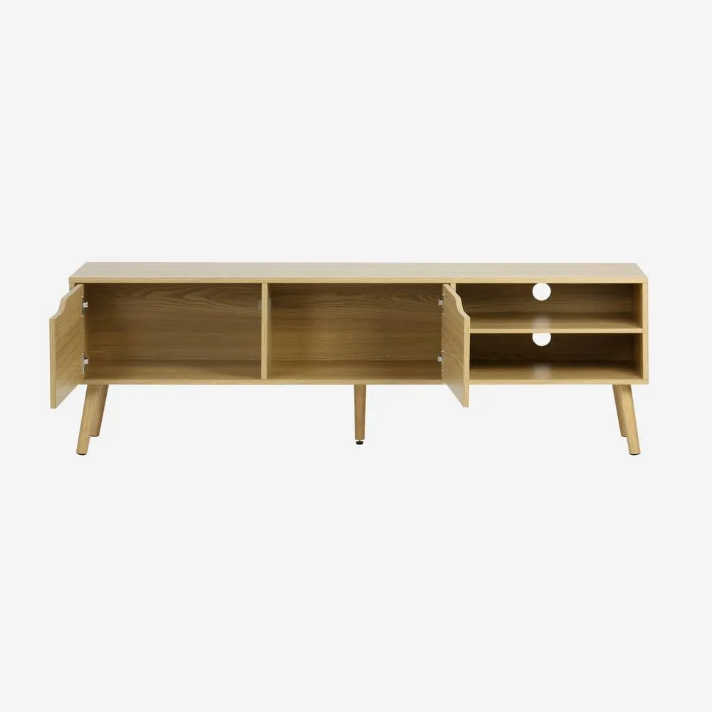 sweeek 160cm Vintage Tv Unit Wooden Effect 2 Doors in Light Grey 2