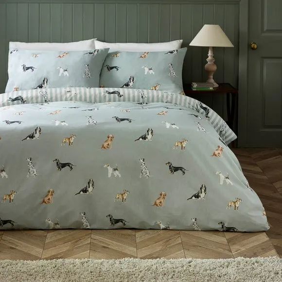 Catherine Lansfield Dog Stripe Polycotton Duvet Cover & Pillowcase Set 2