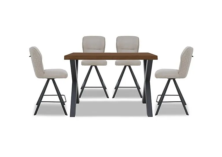 Hades 140cm Straight Edge Table with X Shaped Legs and 4 Terra Taupe Fabric Swivel Bar Stools - Old Bassano