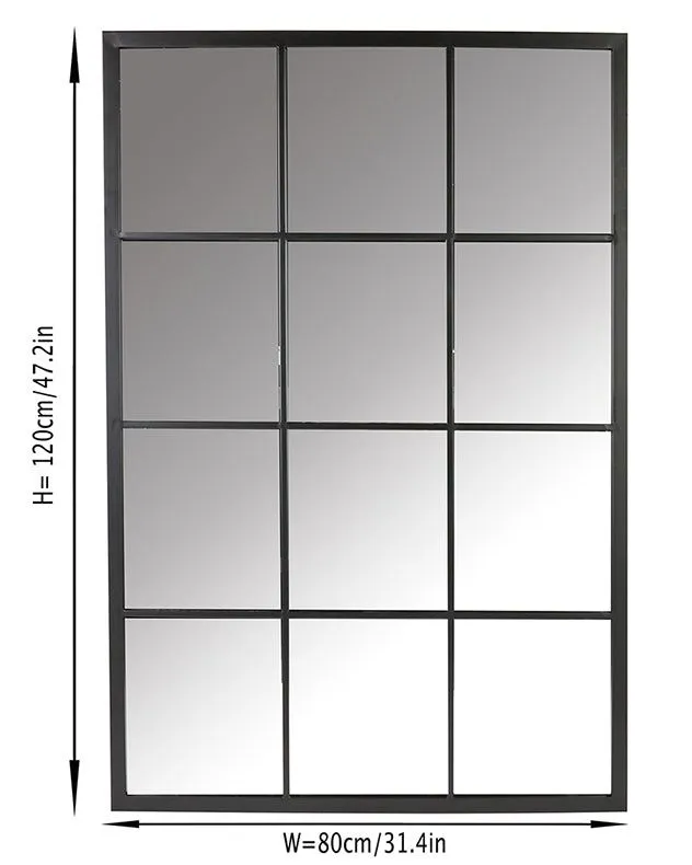 Dibor Classic Rectangular Iron Decorative Wall Mirror Indoor Framed Window Mirror H120 x W80cm in Black 2