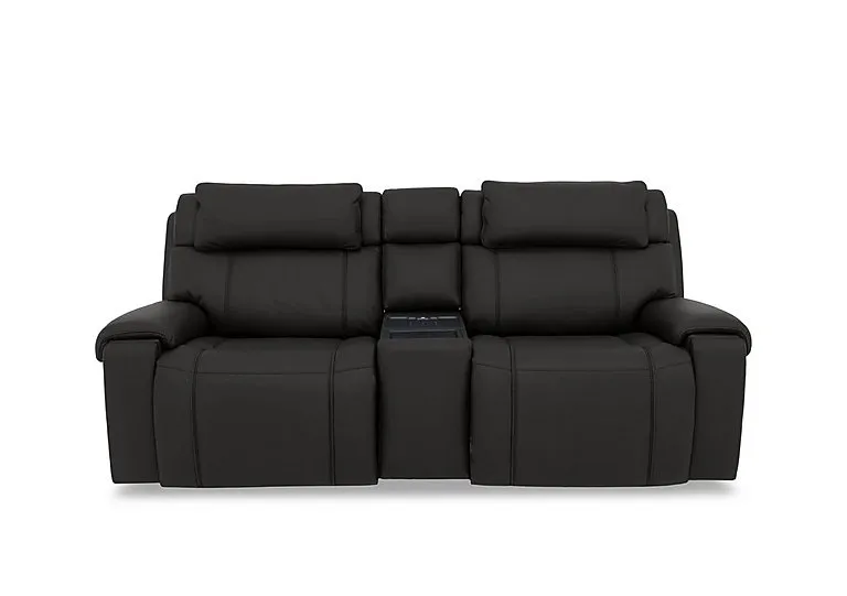 Hollywood Leather 3 Seater Power Recliner Media Sofa with Power Headrests and Storage Arms - Classic Black