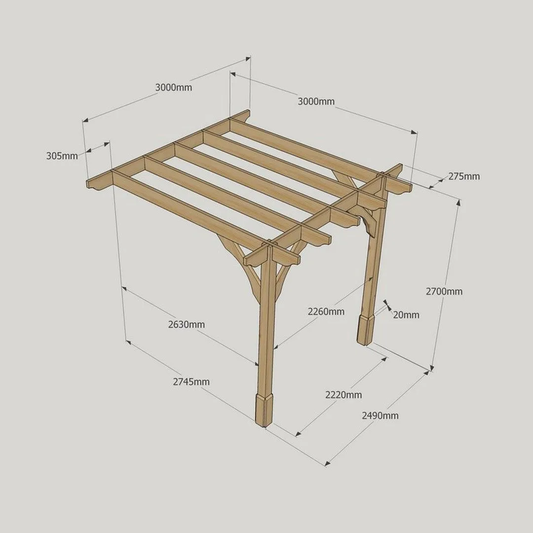 Rutland County Garden Furniture Ltd Wall Mounted Premium Pergola, Wood, L300 x W300 x H270cm, Rustic Brown 6