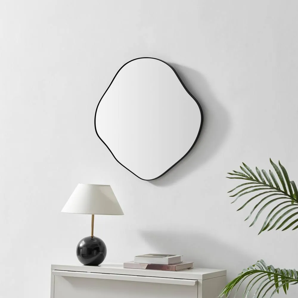 FurnitureboxUK Vita Black Metal Small 60x60cm Pebble Shape Wall Mirror