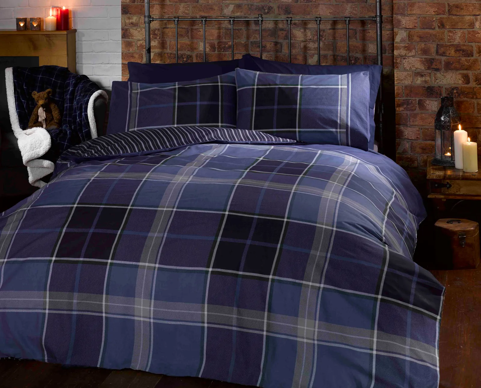 Rapport Home Argyle Design Tartan Polycotton Duvet Set With Pillowcase in Blue