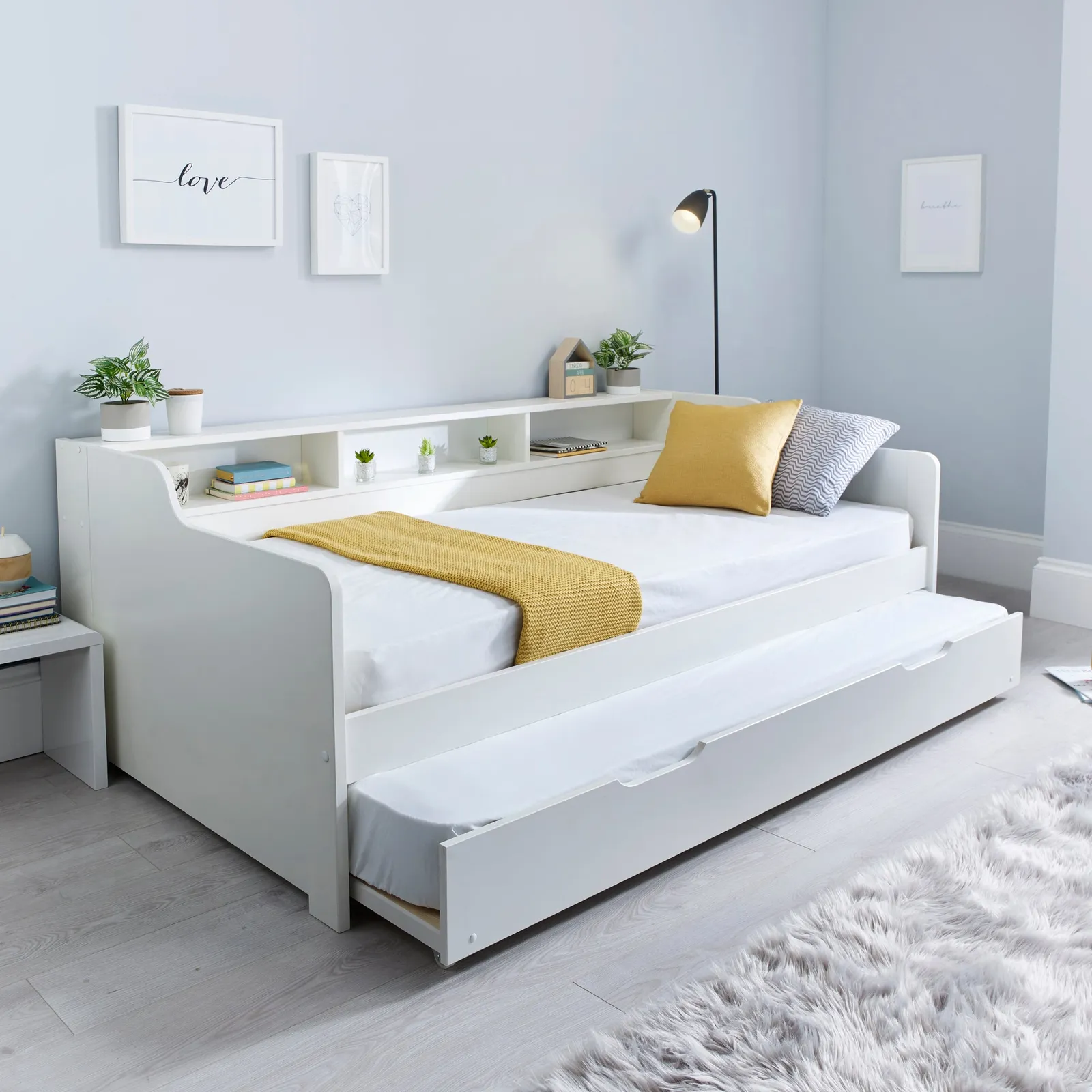 Tyler Single Guest Bed with Trundle and Pocket Mattress - White White