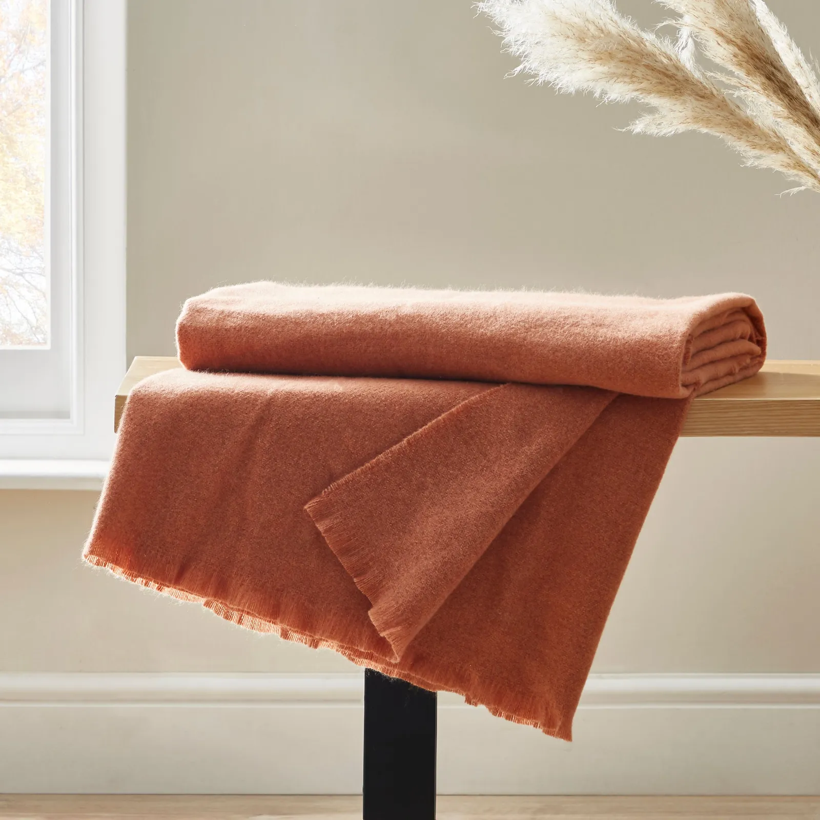 Brushed Orange Woven Throw Orange