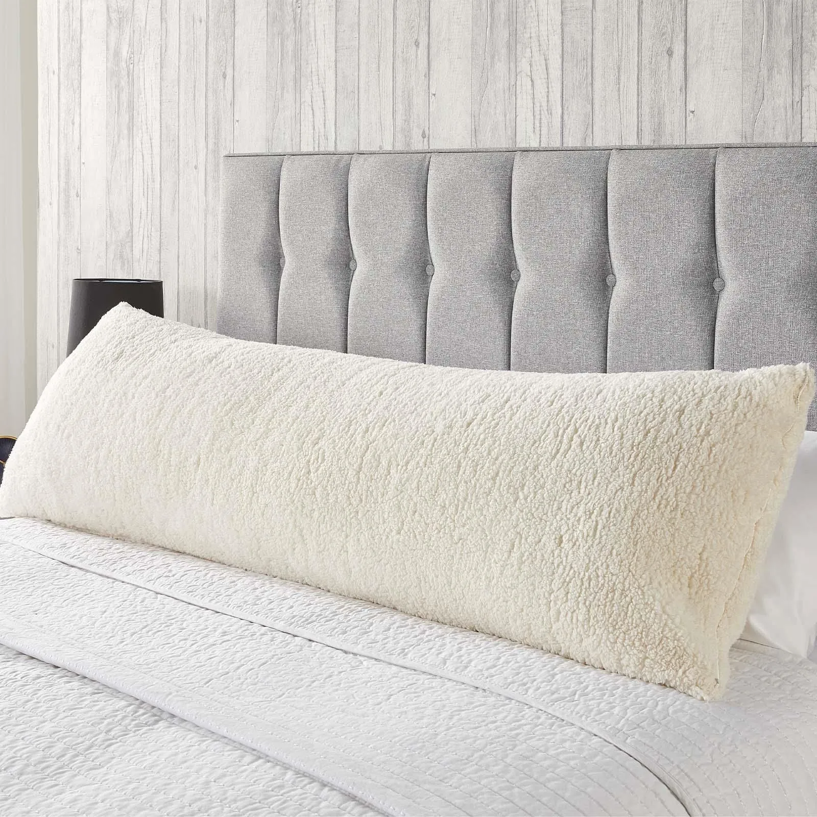 OHS Long Bolster Pillow Teddy Fleece Body Neck Pregnancy Support Cushion in Cream