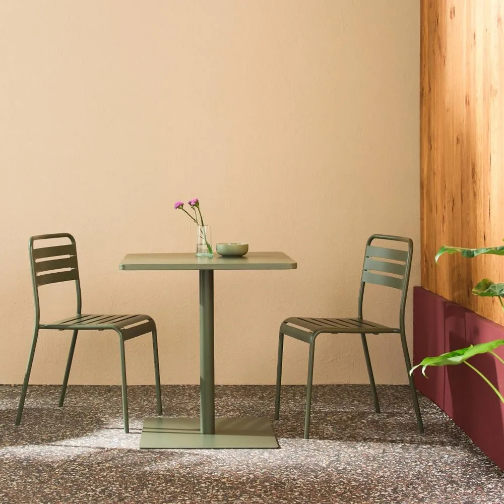 sweeek Square steel bistro garden table + 2 chairs in Khaki
