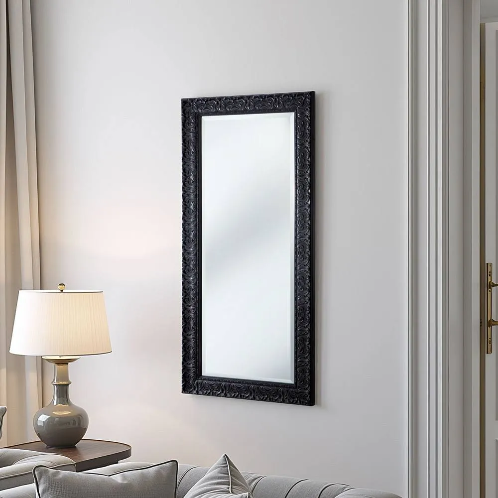Yearn Mirrors Carved Framed Bevelled Tall Mirror Black 138x62cm 2