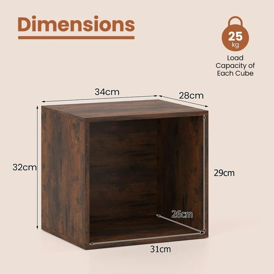 Costway Cube Storage Organizer Stackable Book Shelf for Small Space in Brown 2