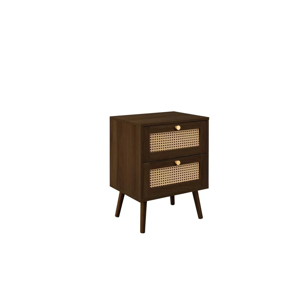 Birlea Bedside 2 Drawer Cabinet Walnut Rattan Croxley Side Table 5