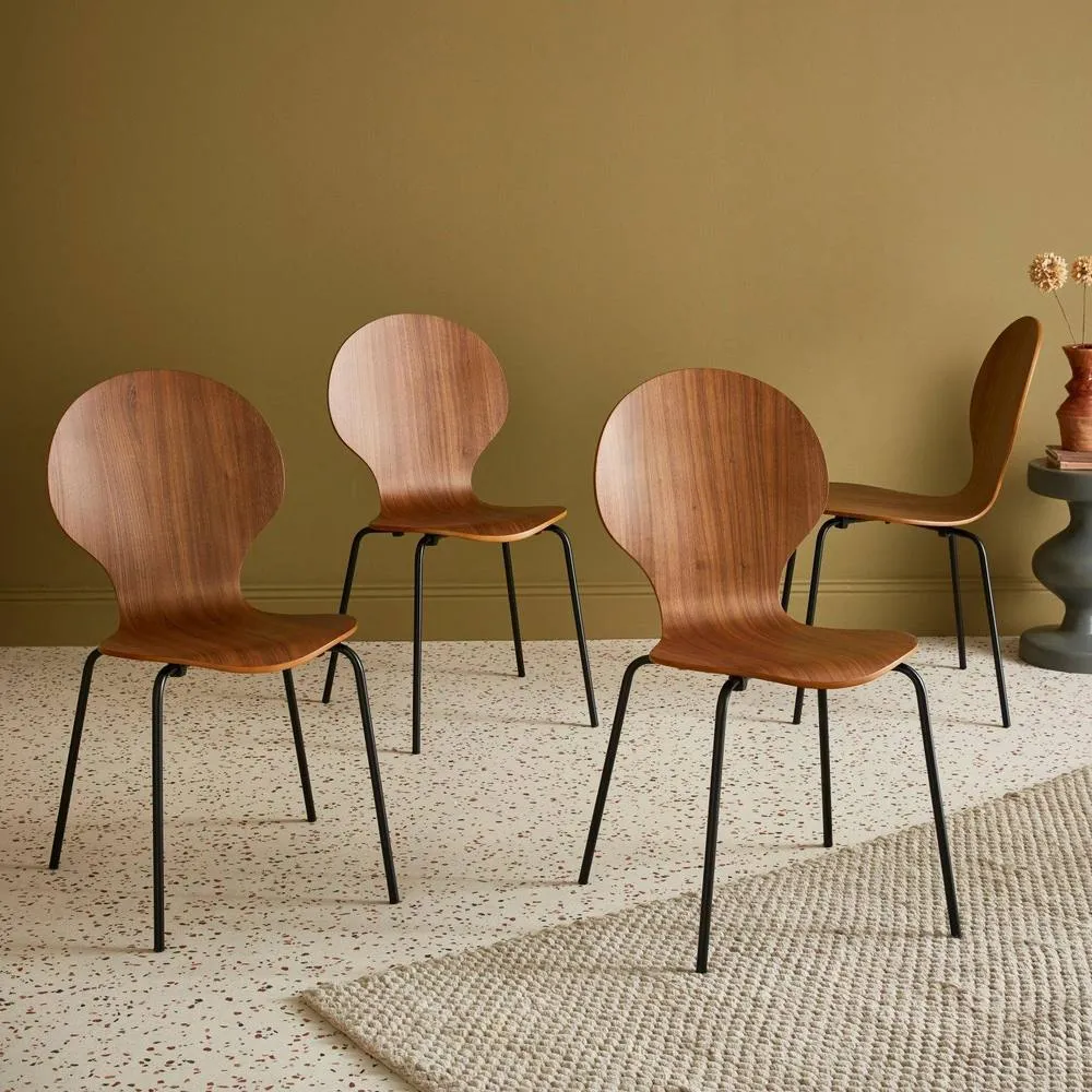 sweeek Set Of 4 Retro Wooden Stacking Chairs in Brown