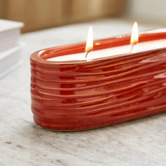 Textured Ceramic Woody Long Multi Wick Candle 2