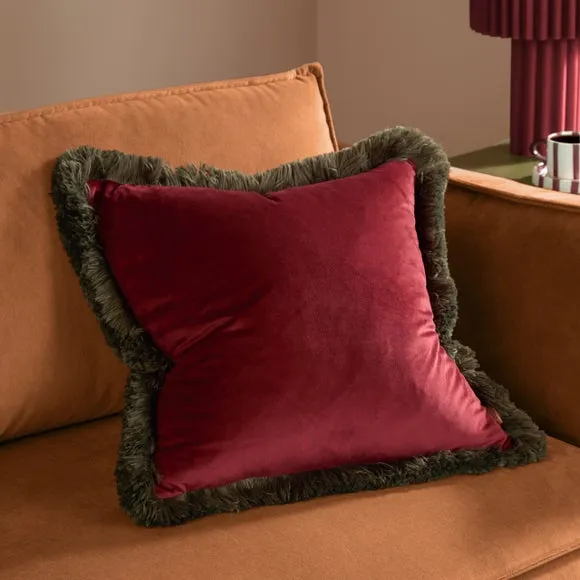 Furn. Halo Fringed Velvet Square Cushion 1