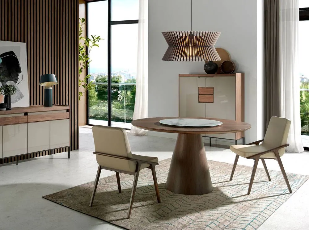 Angel Cerda Model Round Walnut Dining Table with Rotating Marble in Brown 3