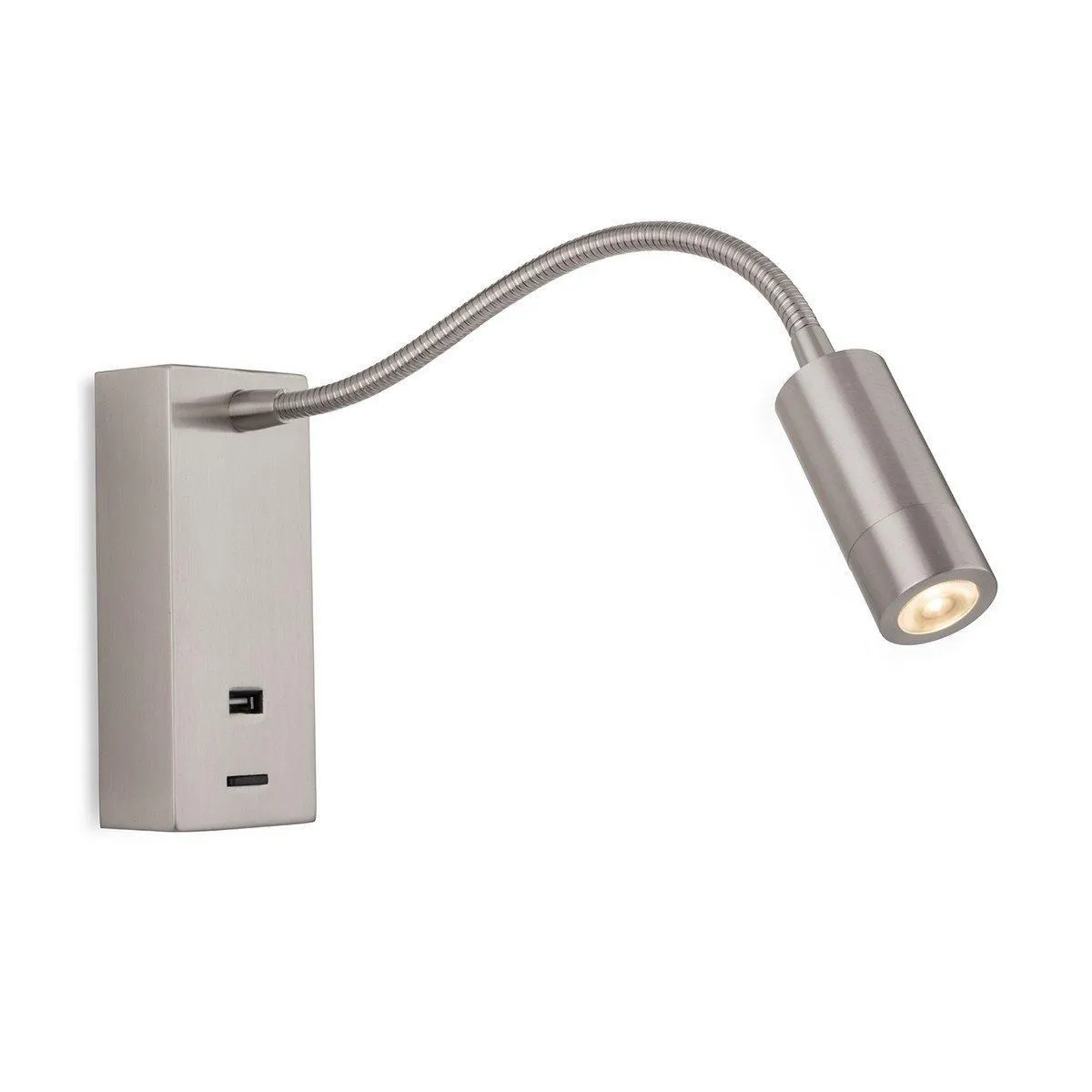 Netlighting Clifton LED Flexi Wall Reading Light & USB Brushed Steel in Grey