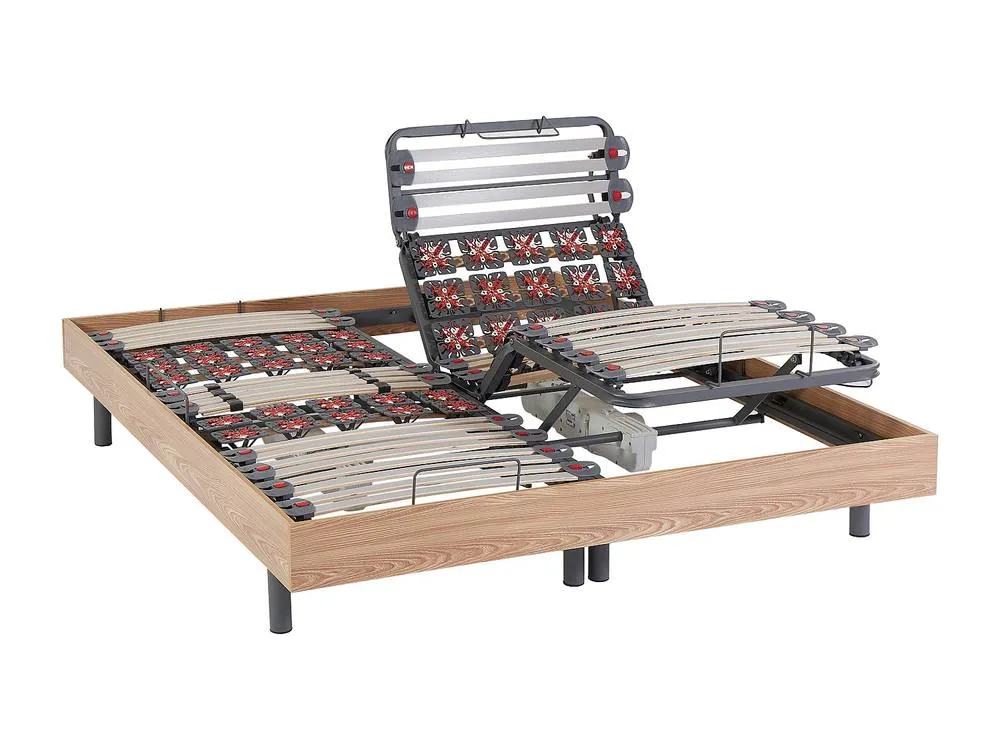 Vente-unique Electric Adjustable Upholstered Bed Base - Slats & 2X25 Discs - 2 X in Light Oak 3