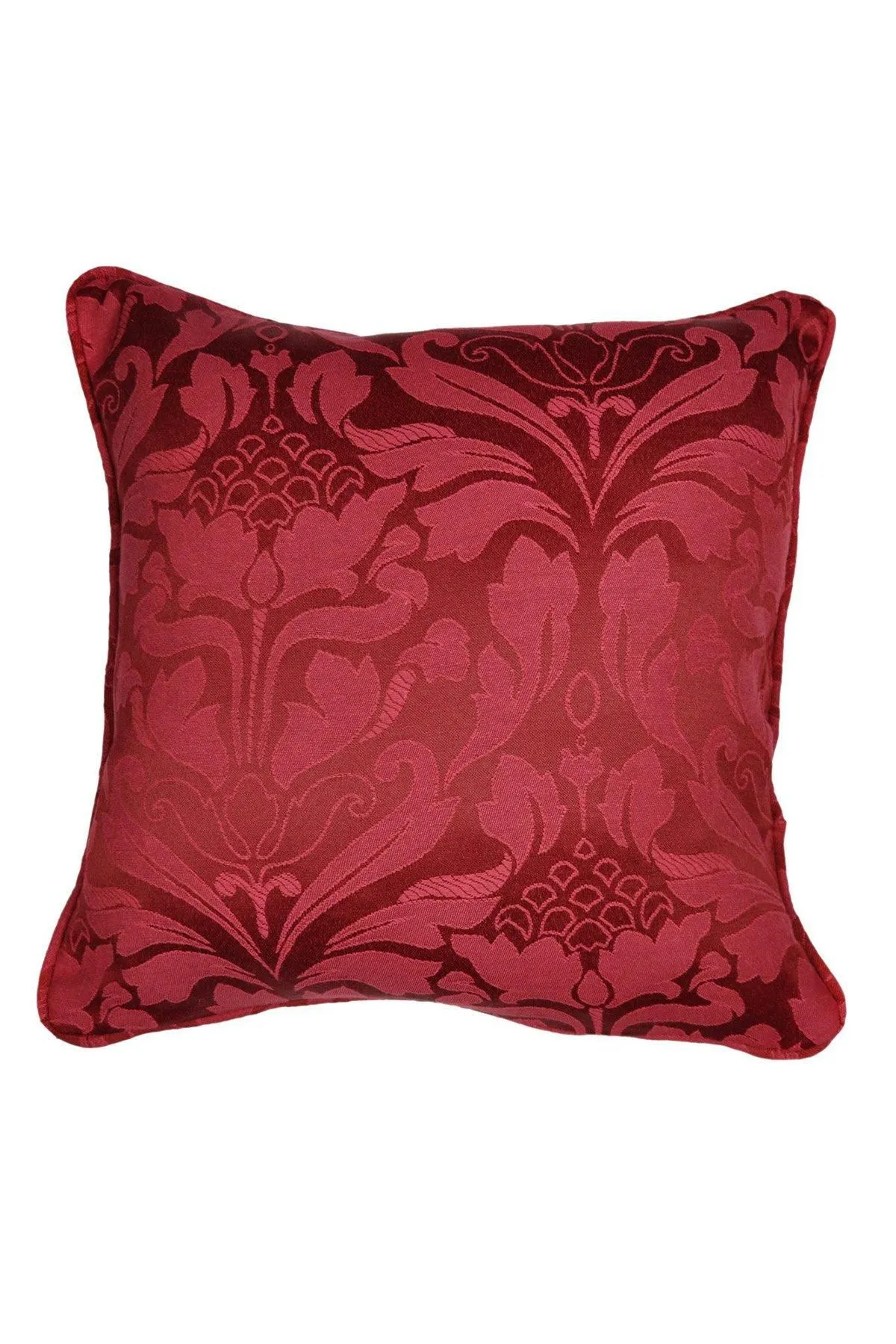 Dreams & Drapes 'Eastbourne' Damask Woven Jacquard Filled Cushion in Burgundy