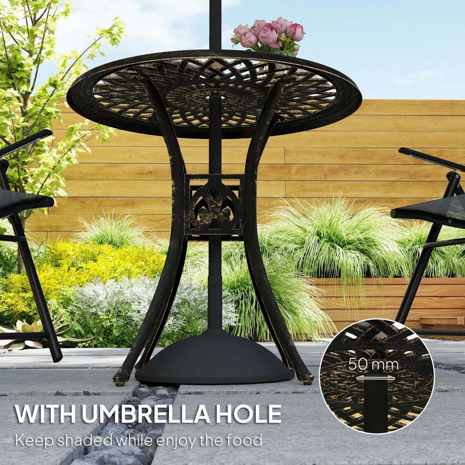 OUTSUNNY 78 cm Round Garden Dining Table with Parasol Hole, Bronze Tone 6