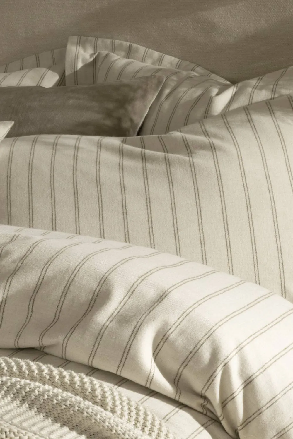 CHRISTY Flannel Stripe 100% Super Soft Brushed Cotton Duvet Sets in Beige 3