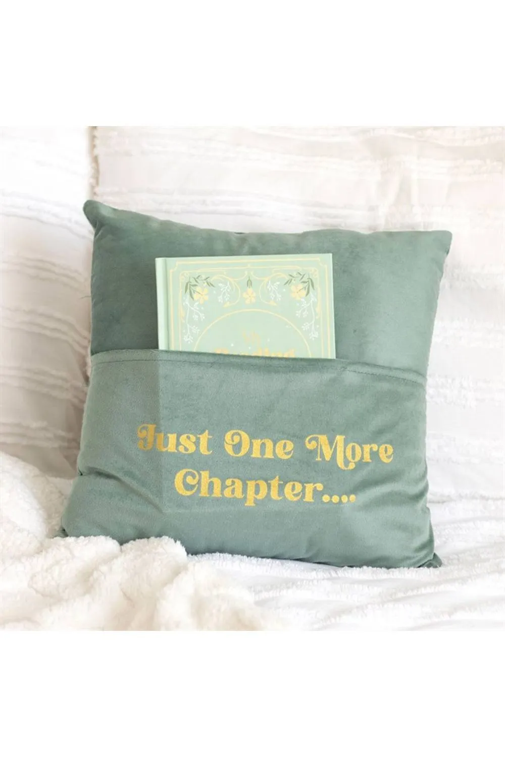 KDMD Just One More Chapter Cushion with Book Pocket - Cozy Reading Decor in Light Green