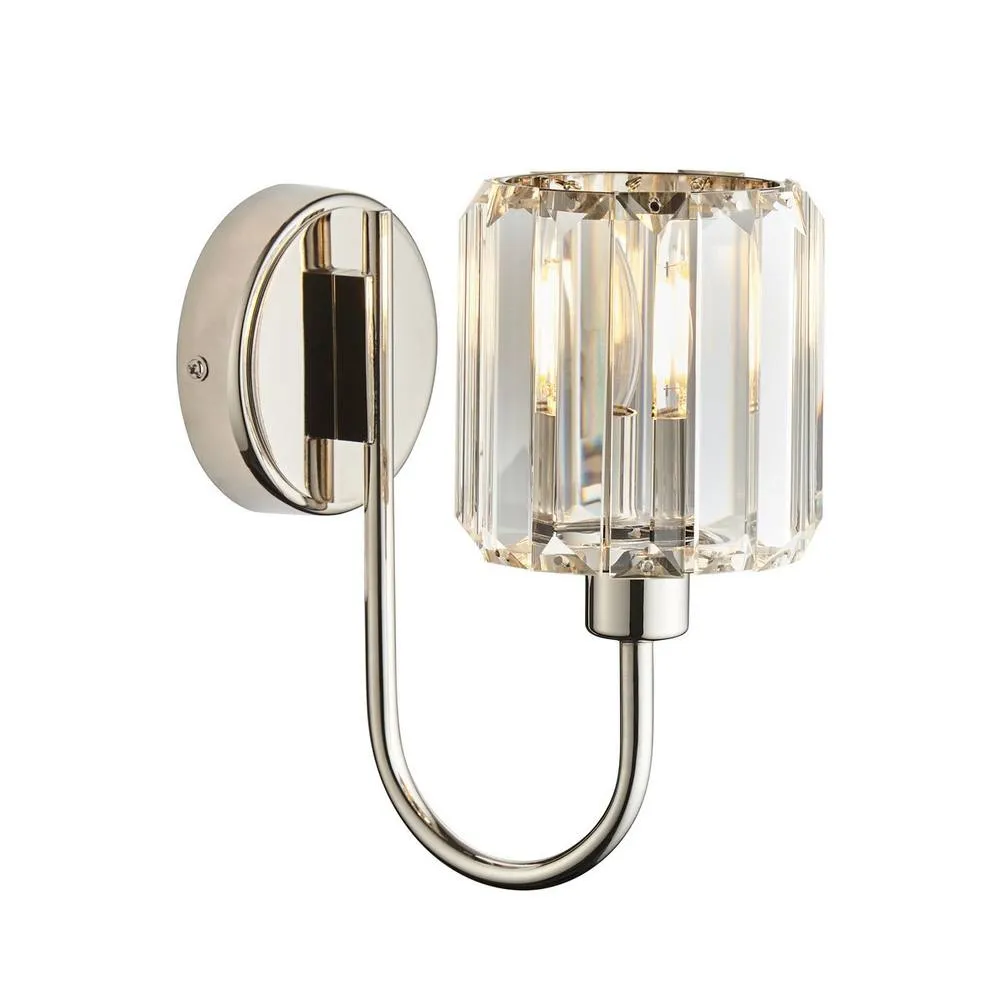 Endon Collection Berenice Glass Shade Wall Lamp Bright Nickel, Grey