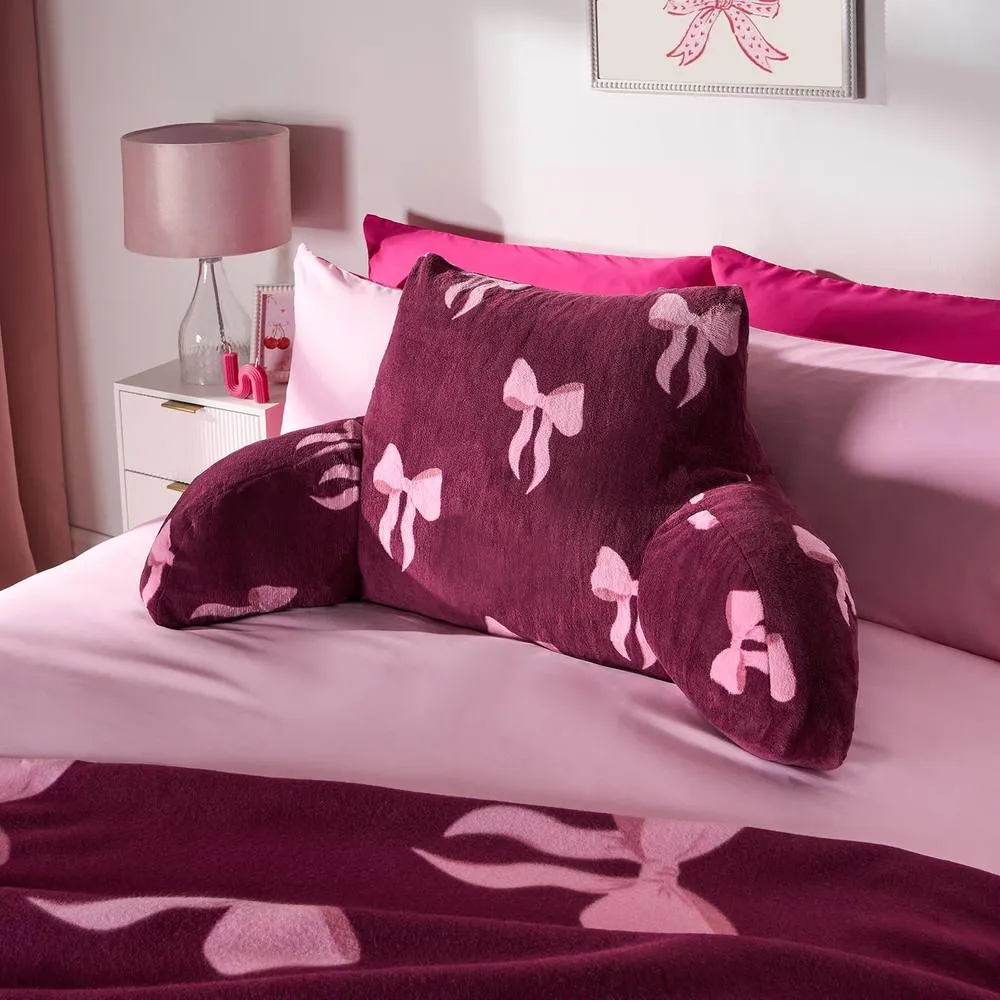 OHS Bows Cuddle Cushion Soft Fleece Reading Pillow in Burgundy