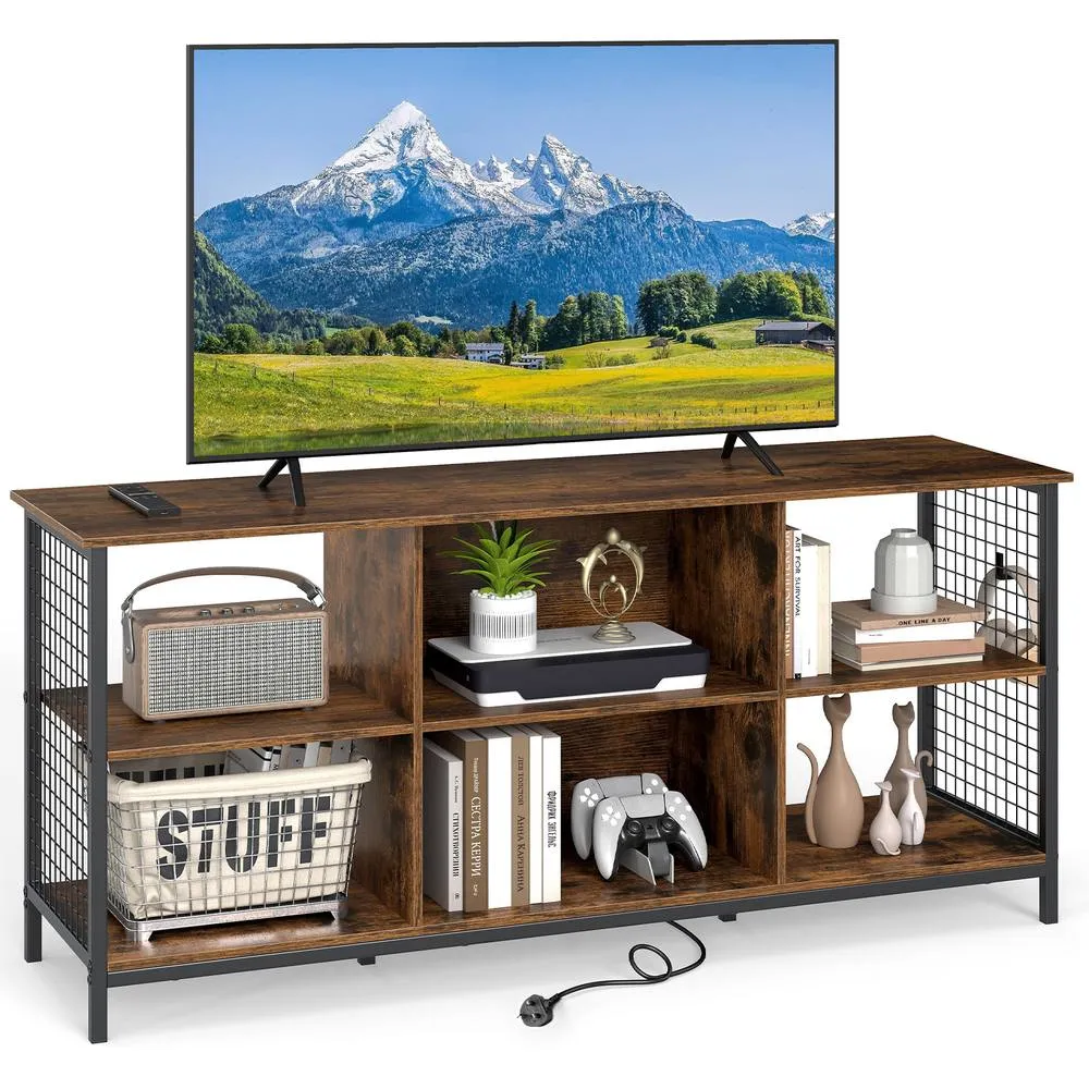 Costway TV Stand for 65" TVs 3-tier Entertainment Center in Brown 3
