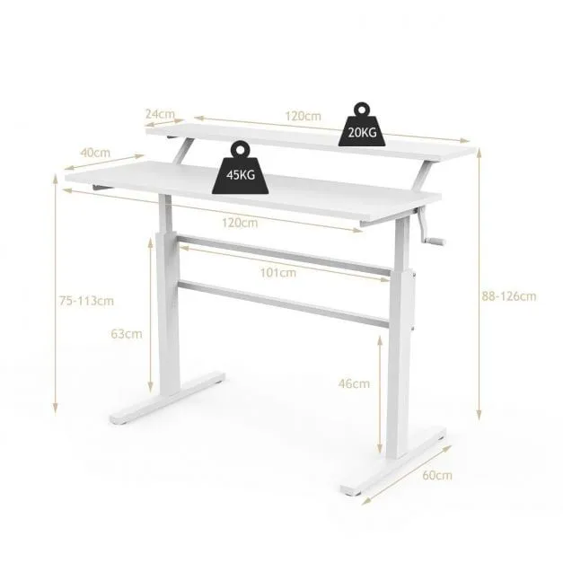 Costway 2-Tier Standing Computer Desk Sit to Stand Workstation Ergonomic Computer Table in White 6