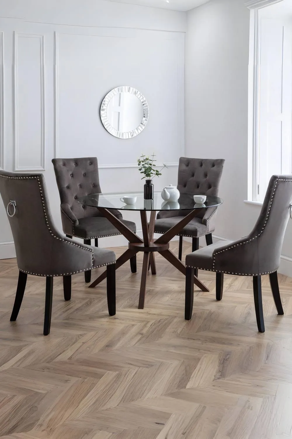 Julian Bowen Veneto Button Back Upholstered Knocker Back Dining Chair (Set of 2) in Grey 2
