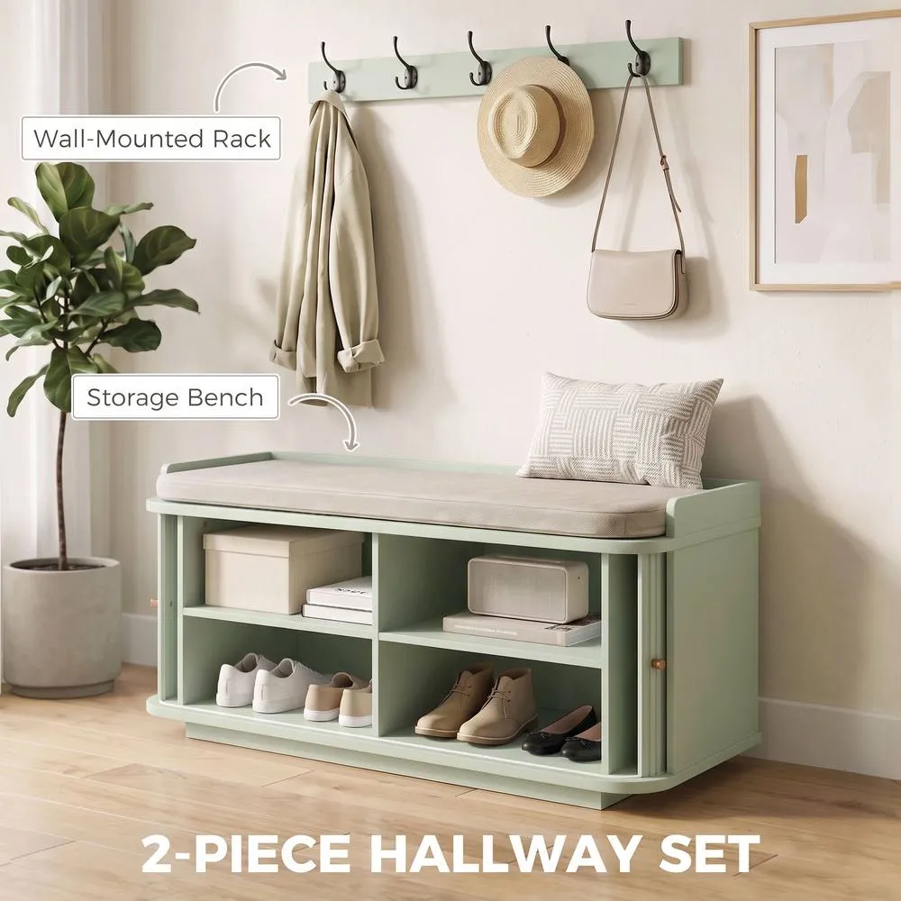 HOMCOM Hallway Furniture Set with Shoe Bench & Coat Rack in Light Green 4