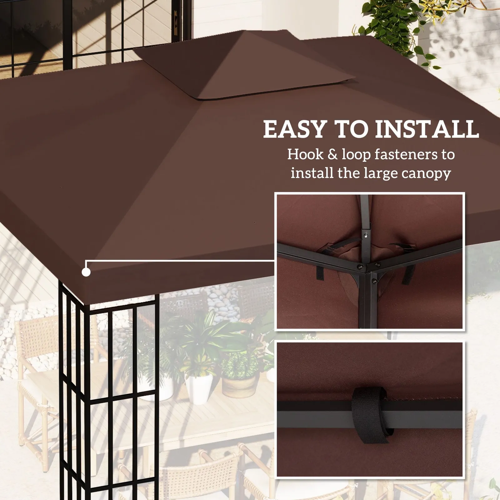 OUTSUNNY 3(m) 2 Tier Garden Gazebo Top Cover Replacement Canopy Roof in Bronze 5