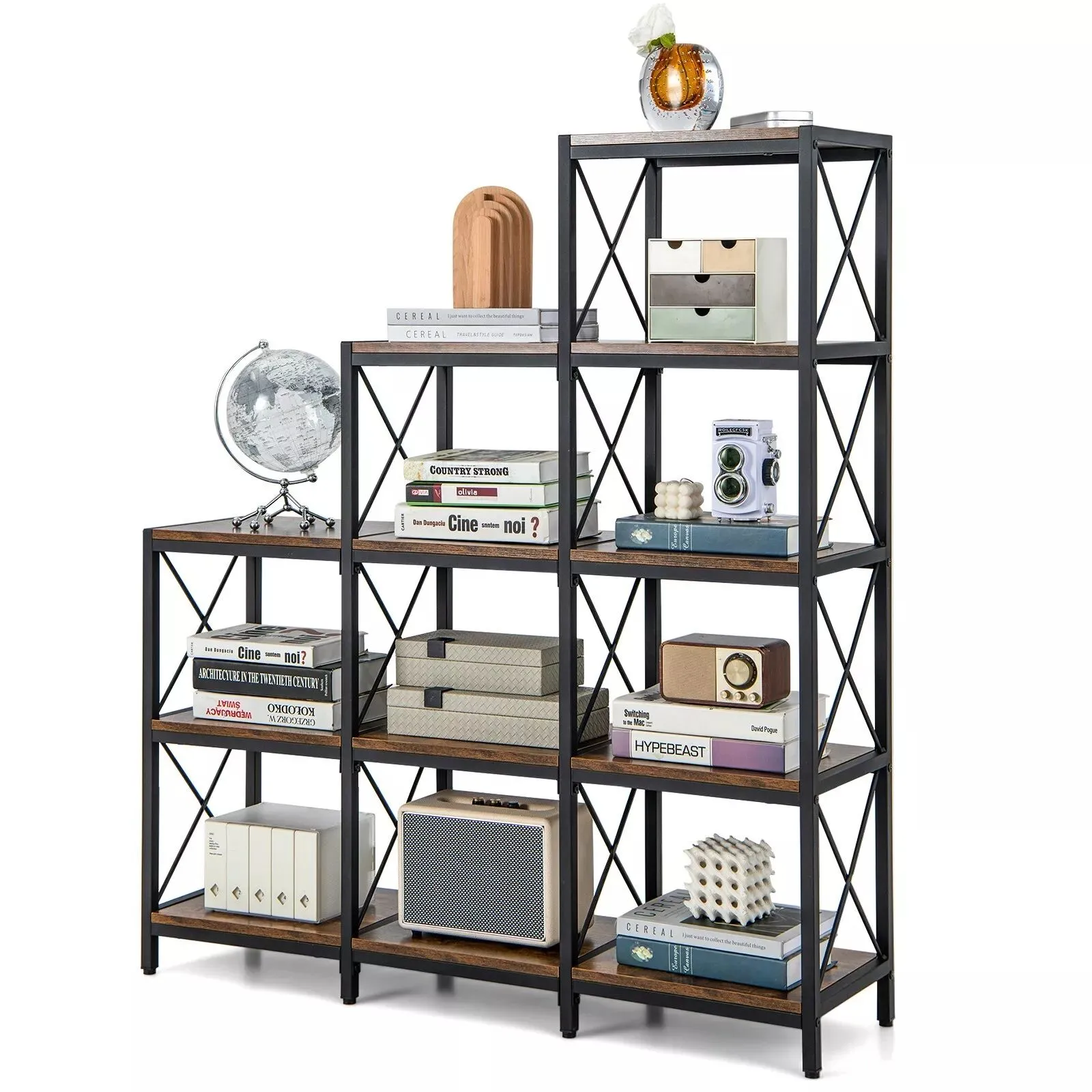 Costway Wooden 9 Cube Bookcase 5 Tier Open Storage Cabinet Free Standing Anti-toppling in Brown