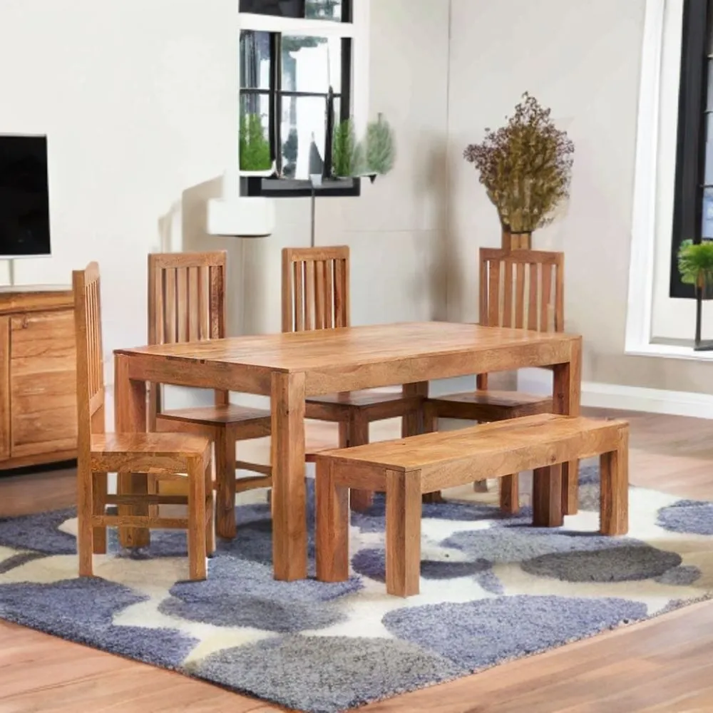 IH Design Solid Light Mango Dining Bench in Light Brown 5