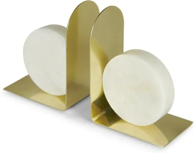 Badden Marble Decorative Book Ends, White & Brass