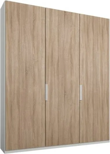 Caren 3 door 150cm Hinged Wardrobe, White Frame, Oak Doors