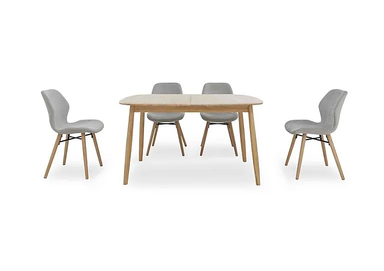 Stockholm Small Extending Dining Table and 4 Upholstered Chairs - Light Oak