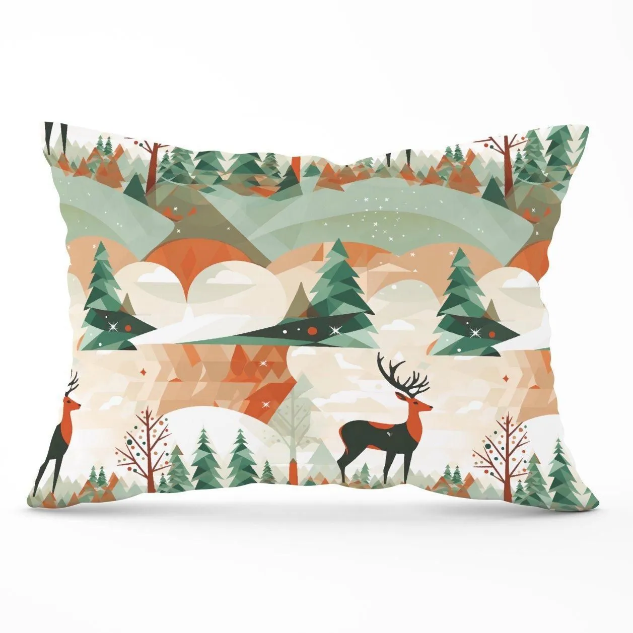 Warren Reed - Designer Reindeer On A Snowy Landscape Pattern Cushions in Green