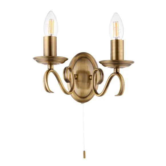 Vogue Bernice Antique Brass 2 Light Wall Light 2