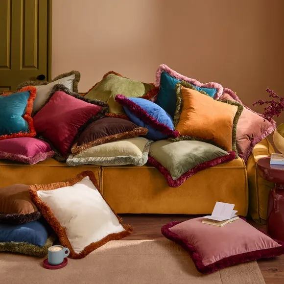 Furn. Halo Fringed Velvet Square Cushion 4